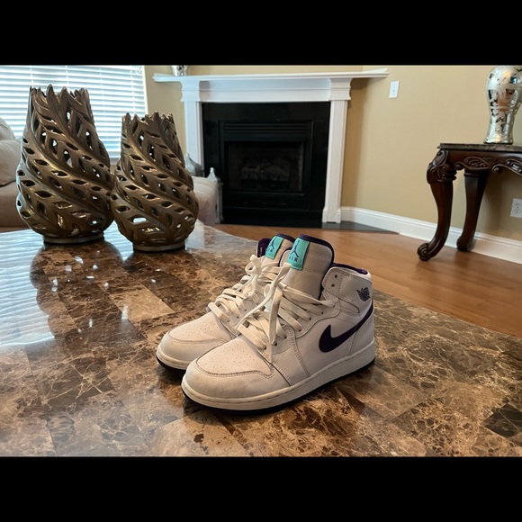 White, purple & turquoise Nike Air Jordan’s Sneakers - Picture 2 of 6